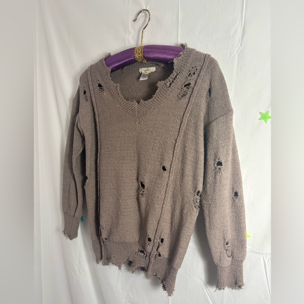Distressed Knit Cyber Grunge V Neck Cotton Blend‎ Sweater Oversized S